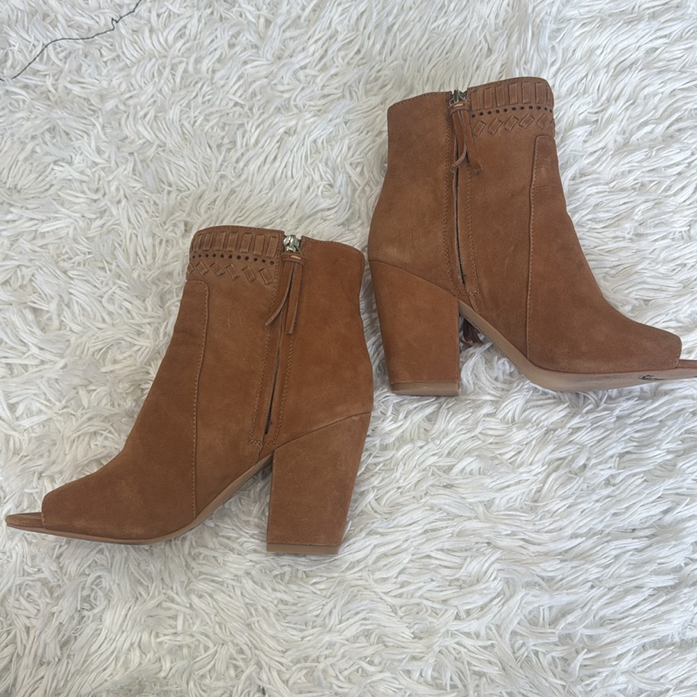 Rebecca Minkoff Iris Fringe Peep Toe Bootie Ankle Boots Size 8 - Picture 2 of 6